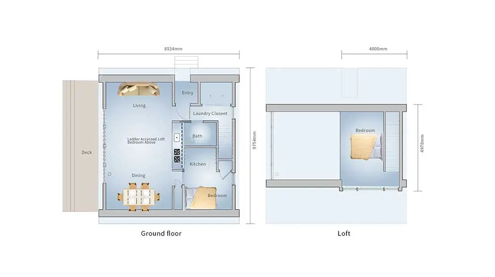 Medium A-frame ground and loft floor plan