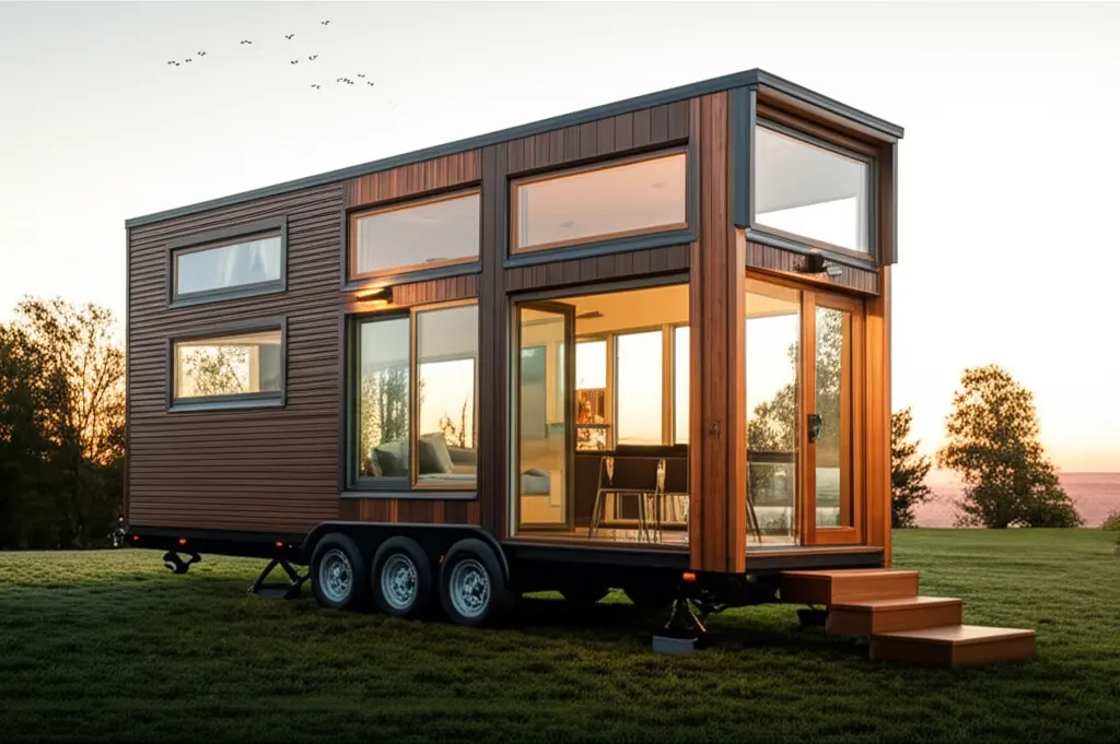 Modern tiny house on wheels showcasing compact luxury design with efficient space utilization