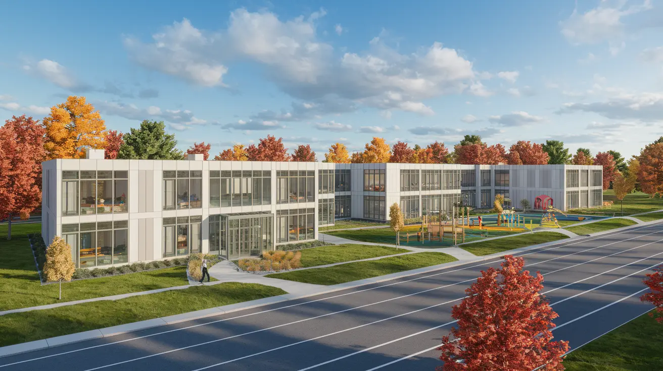 Modern prefabricated educational facility with bright learning spaces and contemporary school architecture designed for optimal student experience