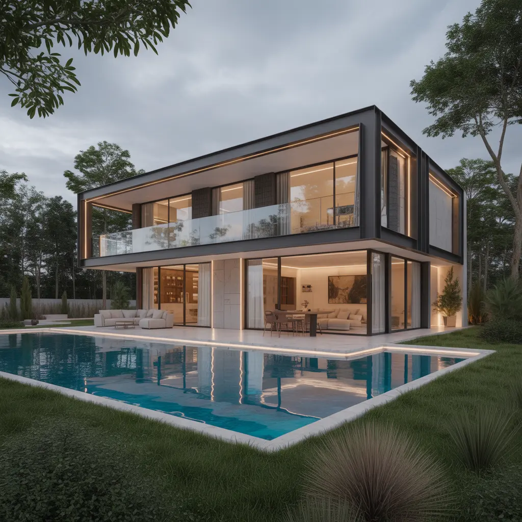 Serenity Villa Model - sophisticated 4-bedroom modular home with spa-inspired interiors and expansive glazing