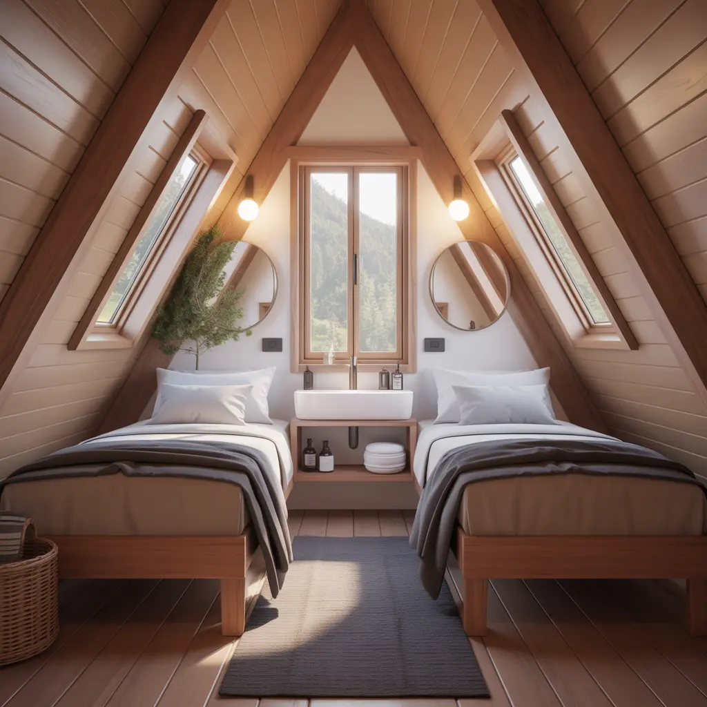 Twin Bed A-Frame Cabin view 4