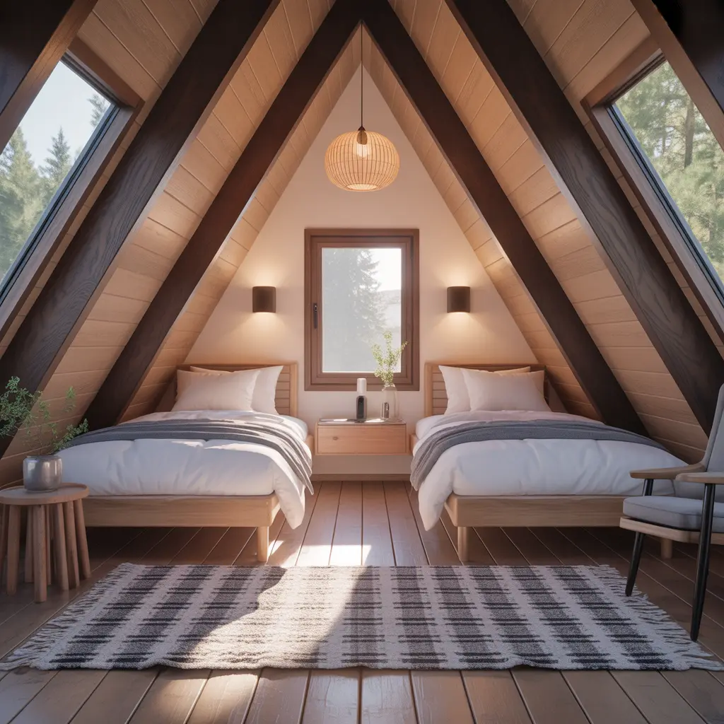 Twin Bed A-Frame Cabin view 1
